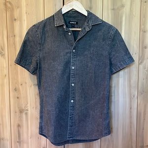 Express Men’s Black/Gray Washed Denim Short Sleeve Button Down